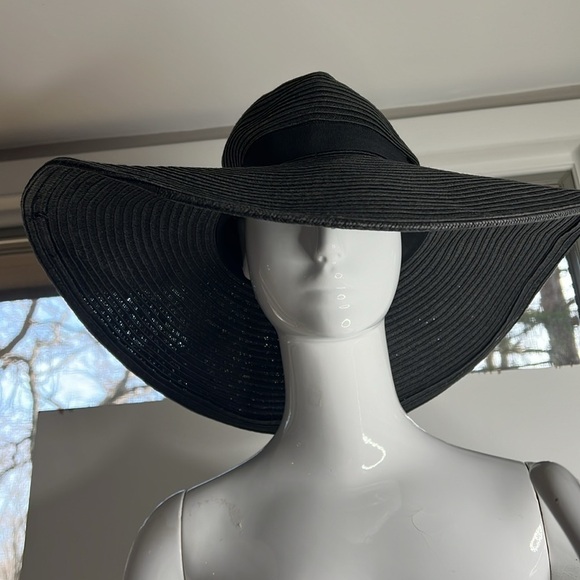 H&M Large Floppy Wide Brim Hat Black Packable - Picture 3 of 7